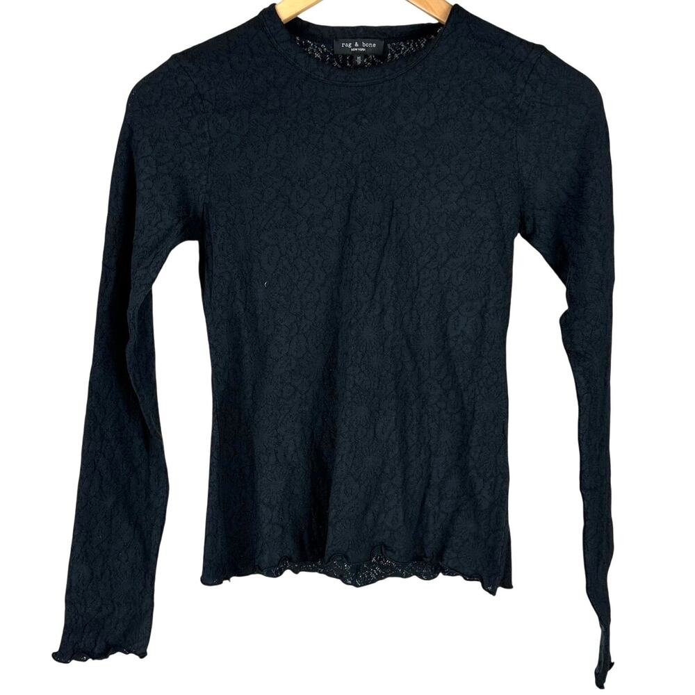 Rag & Bone Women's Gemma Long Sleeve Tee Black Size X-Smalll New With Tags